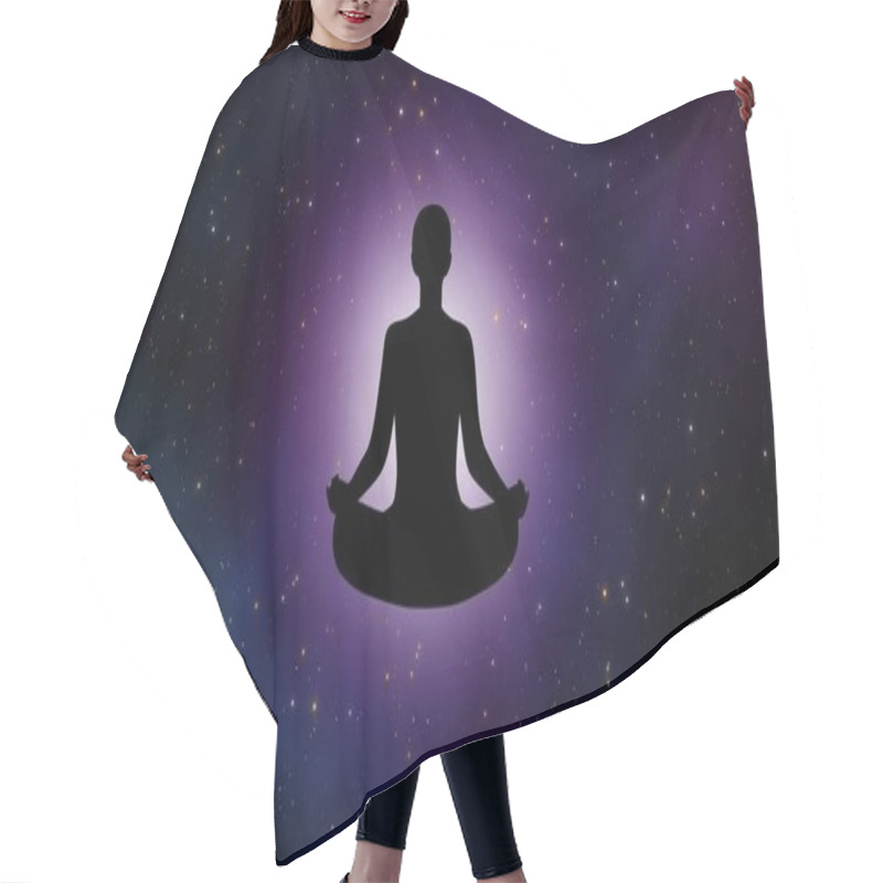 Personality  Silhouette Meditation Man With Full Inner Power And Beautiful Universe On Background. Hair Cutting Cape