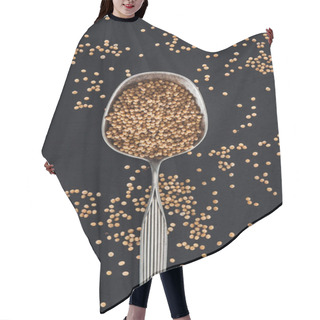 Personality  Top View Of Mustard In Silver Spoon On Black Background Hair Cutting Cape
