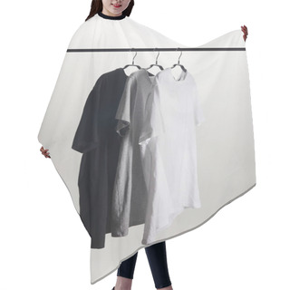 Personality  Black, Grey And White Shirts On Hangers Isolated On White Hair Cutting Cape