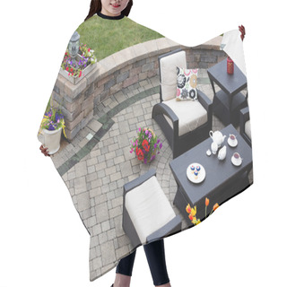 Personality  Brick Paved Patio With Patio Furniture Hair Cutting Cape