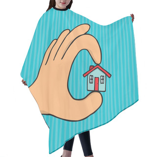 Personality  Hand Holding Tiny House Hair Cutting Cape