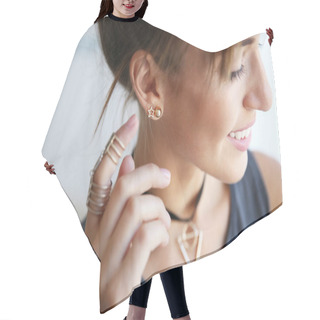 Personality  Woman With Stylish Accessories Hair Cutting Cape