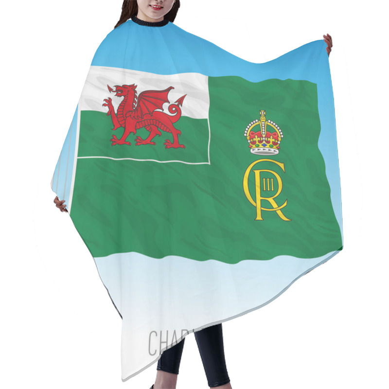 Personality  United Kingdom, Year 2023, Official Emblem Of The Charles Third Coronation On The Welsh Flag, UK, Vector Illustration Hair Cutting Cape