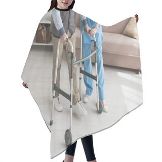 Personality  Senior Man Walking With Nurse, And Recovering From Injury Hair Cutting Cape