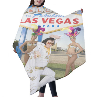 Personality  Elvis Presley Impersonator With Casino Dancers Hair Cutting Cape