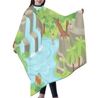 Personality  Isometric Jungle Waterfall Composition Hair Cutting Cape