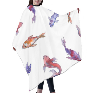Personality  Aquatic Fish Set. Red Sea And Exotic Fishes Inside: Goldfish. Watercolor Illustration Set. Watercolour Drawing Fashion Aquarelle. Seamless Background Pattern. Fabric Wallpaper Print Texture. Hair Cutting Cape