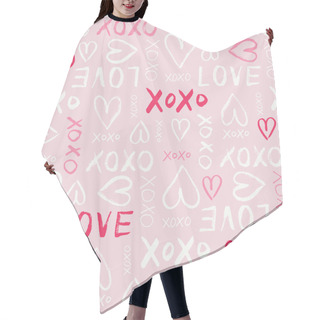 Personality  Hand Written Valentines Day Typography Vector Seamless Pattern. Hand Drawn Doodle Hearts And Words Love. XOXO. Graffity Hair Cutting Cape