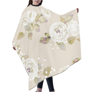 Personality  Seamless Pattern Of Vector Watercolor White  Roses. Hair Cutting Cape