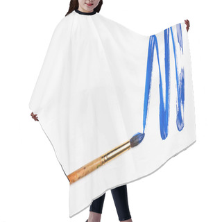 Personality  Top View Of Blue Paint Brushstroke And Paintbrush On White Background Hair Cutting Cape