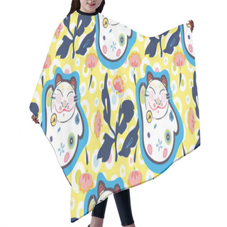 Personality  Yellow Pattern With Happy Cat, Dot And Floral. Hair Cutting Cape