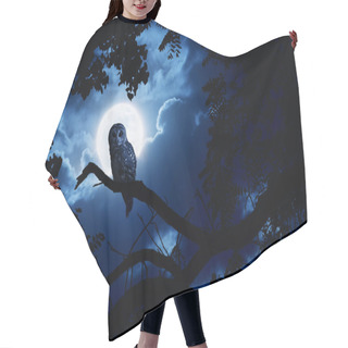 Personality  Owl Watches Intently Illuminated By Full Moon On Halloween Night Hair Cutting Cape