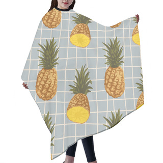 Personality  Vector Seamless Summer Pattern With Pineapples On Retro Geometry Background. Hair Cutting Cape