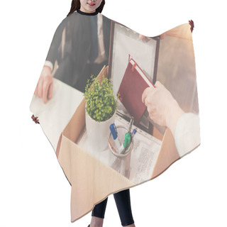 Personality  Precise Neat Man Packing All His Documents In A Box Hair Cutting Cape