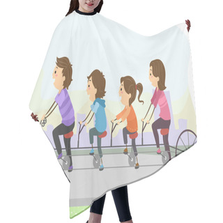 Personality  Stickman Family Riding A Tandem Bicycle Hair Cutting Cape