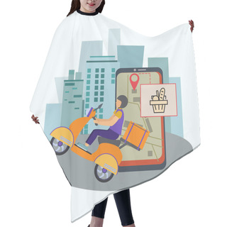 Personality  Vector With Drawn Delivery Man In Helmet Riding Scooter With Package  Hair Cutting Cape