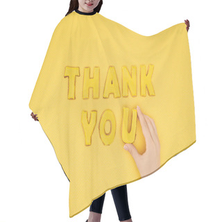 Personality  Cropped View Of Hand Adjusting Thank You Lettering In Cookies Isolated On Yellow Background Hair Cutting Cape