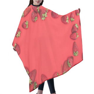 Personality  Frame Of Ripe Summer Strawberries Isolated On Red Background Hair Cutting Cape