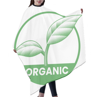 Personality  Organic Round Icon With 2 Green Leaves Isolated On A White Background Hair Cutting Cape