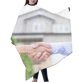Personality  Realtor And Client Shaking Hands Hair Cutting Cape