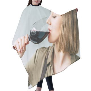 Personality  Female Sommelier Tasting Red Wine  Hair Cutting Cape