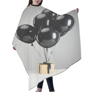 Personality  Bunch Of Black Balloons With Gift Box Isolated On Grey, Black Friday Concept Hair Cutting Cape