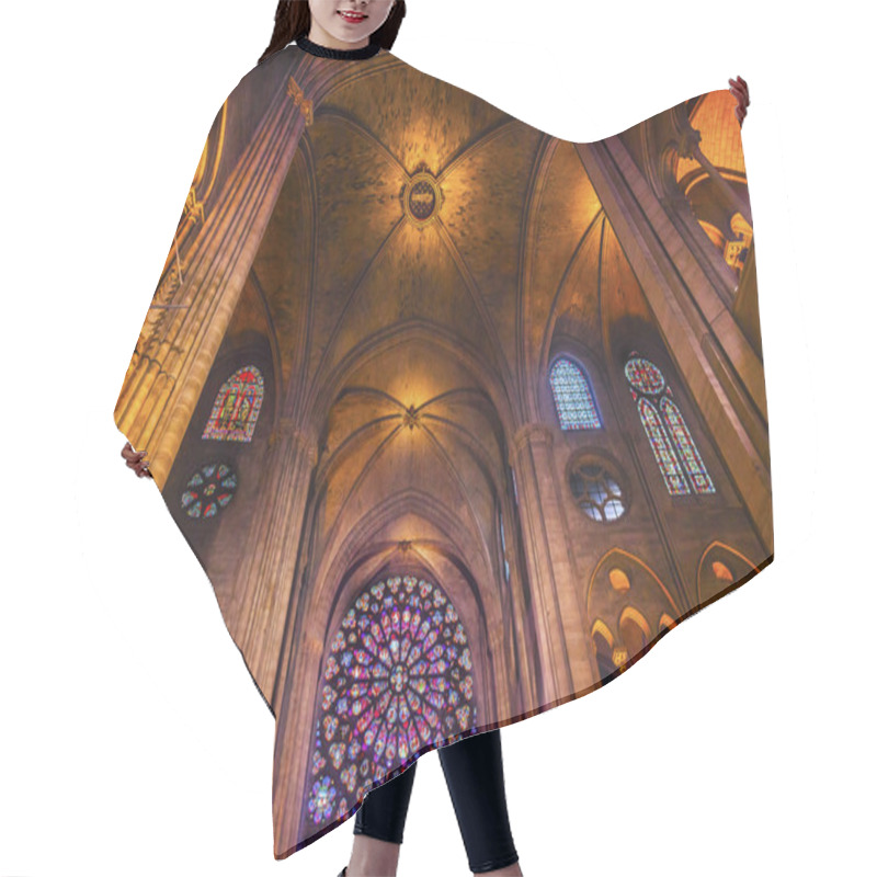 Personality  Interior Arches Stained Glass Notre Dame Cathedral Paris France Hair Cutting Cape