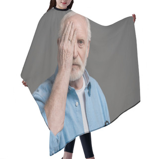 Personality  Senior Man Reviewing Eyesight Hair Cutting Cape