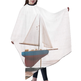 Personality  Decorative Ship With White Sail On Surface With Hessian Hair Cutting Cape