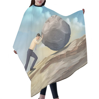 Personality  Businessman Pushing A Boulder Hair Cutting Cape