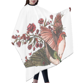 Personality  Beautiful Watercolor Illustration Of Flying Birds And Flowers Hair Cutting Cape