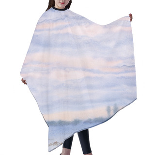 Personality  Watercolor Background. Sunset Over The Winter Steppe Hair Cutting Cape