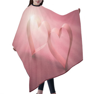 Personality  Two Beautiful Romantic Heart, Made Of Paper Tape In The Rays Of Light On A Red Paper Background - Pictures Concept Theme Love And St. Valentine's Day Hair Cutting Cape