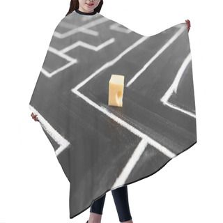 Personality  Selective Focus Of Cut Cheese In Painted Labyrinth Hair Cutting Cape