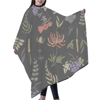 Personality  Seamless Patterm Based On Color Hand Painted Ink Autumn Leaves, Flowers, Herbs And Berries Hair Cutting Cape