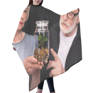 Personality  Couple With Coins And Plant In Jar  Hair Cutting Cape