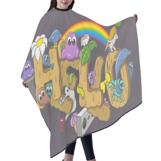 Personality  Cartoon Style Hello Word With Cute Monsters Hair Cutting Cape