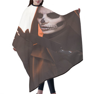Personality  Woman With Skull Makeup Holding Knife Isolated On White Hair Cutting Cape