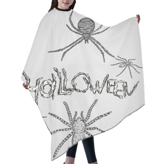 Personality  Happy Halloween Vector Card With Spiders Hair Cutting Cape