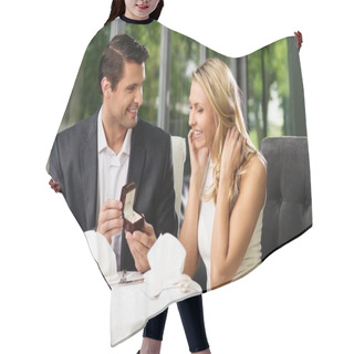Personality  Man Holding Box With Ring Making Propose To His Girlfriend Hair Cutting Cape