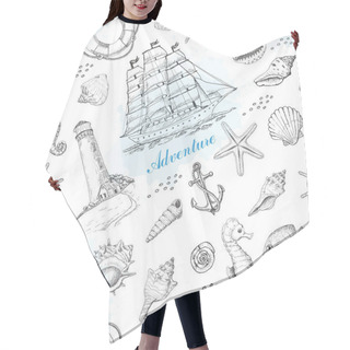 Personality  Summer Seamless Pattern With Marine Elements Hair Cutting Cape