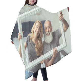 Personality  Middle Aged Couple With White Frame Hair Cutting Cape