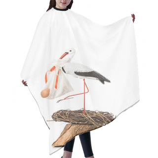 Personality  Decorative Stork Holding Baby Nappy With Doll And Standing In Wicker Nest Isolated On White Hair Cutting Cape