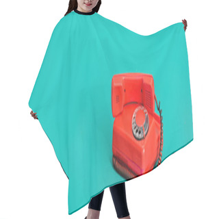 Personality  Retro Landline Telephone On Turquoise Background With Copy Space, Banner Hair Cutting Cape