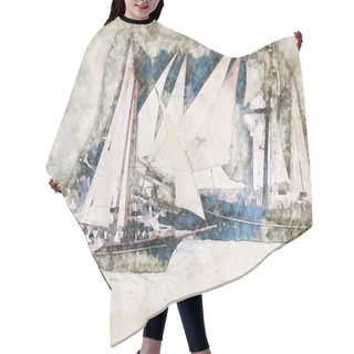 Personality  Digital Artistic Sketch Of Sailing Ships Hair Cutting Cape