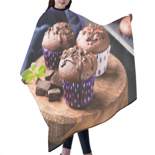 Personality  Chocolate Muffins On Wooden Serving Board Hair Cutting Cape