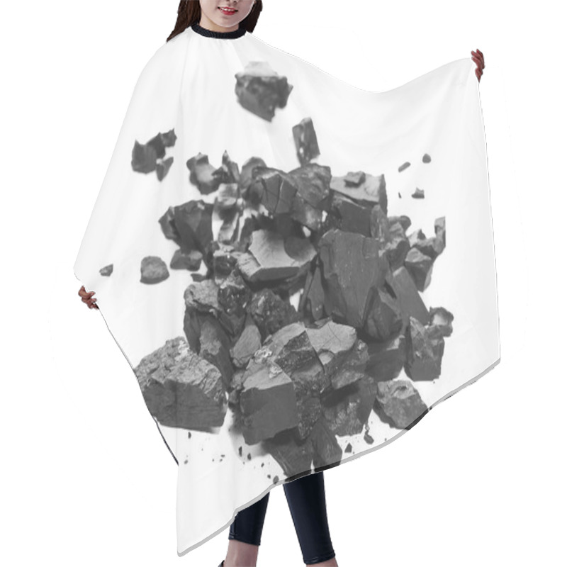 Personality  Pile Black Coal Isolated On White Background Hair Cutting Cape