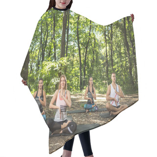 Personality  Group Of Young People Doing Yoga In Green Forest Hair Cutting Cape