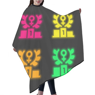 Personality  Achievement Four Color Glowing Neon Vector Icon Hair Cutting Cape