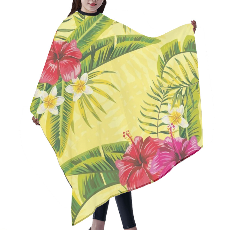 Personality  Hibiscus tropic leaves plumeria pattern hair cutting cape